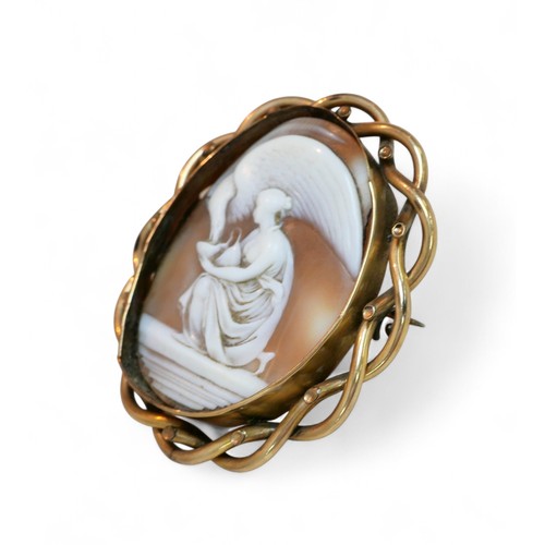 37 - A yellow metal mounted cameo brooch, 5.5 by 6.8cm, 21.5g gross.