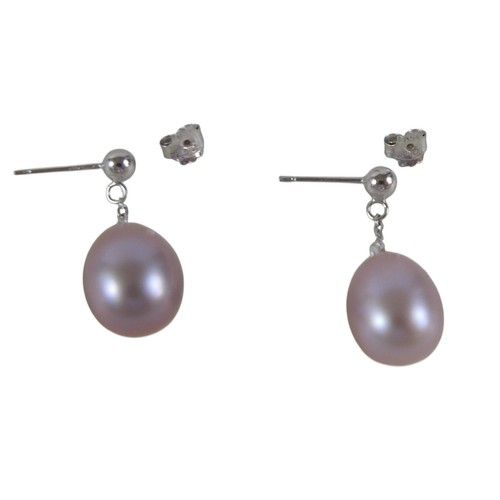 24 - A pair of 18ct white gold pearl earrings retailed by Pravins, pearls have a pink hew measuring 8 x 1... 