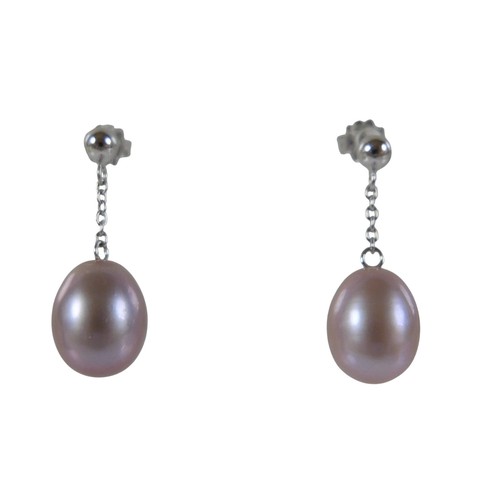 24 - A pair of 18ct white gold pearl earrings retailed by Pravins, pearls have a pink hew measuring 8 x 1... 