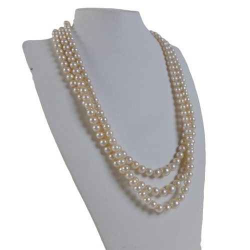 25 - A triple string of Mikimoto cultured pearls 233 pearls in total graduating from 4 to 7mm, with box a... 