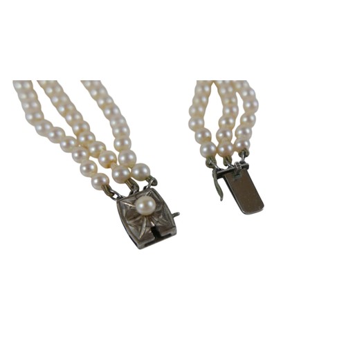 25 - A triple string of Mikimoto cultured pearls 233 pearls in total graduating from 4 to 7mm, with box a... 