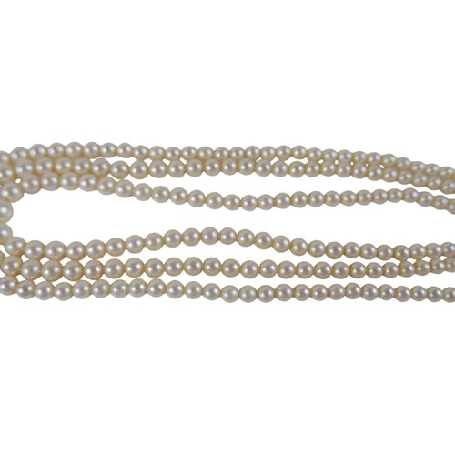 25 - A triple string of Mikimoto cultured pearls 233 pearls in total graduating from 4 to 7mm, with box a... 