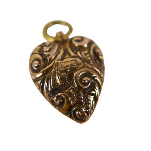 39 - A Victorian 10ct gold heart shaped pendant, 2g, plus 9ct gold ring with long oval opal (a/f), 3g, an... 