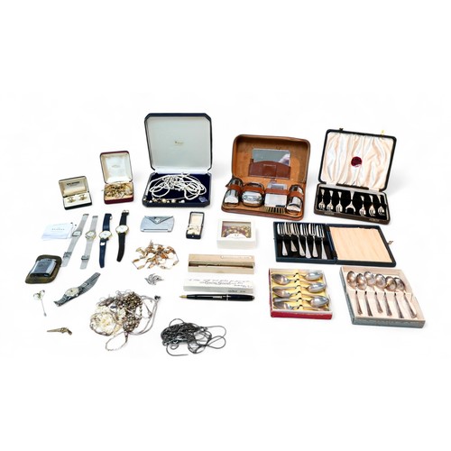 16 - A collection of costume jewellery and other items, including some silver necklaces, 1.5toz overall, ... 