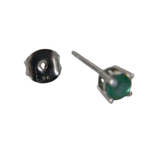 49 - Three pairs of 9ct gold earrings comprising a pair of white gold emerald studs, yellow gold hoop ear... 