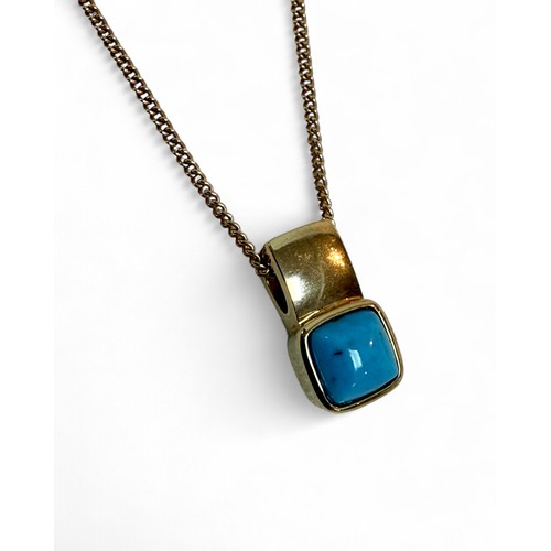 32 - A 9ct gold chain necklace, 45.5cm long, 2.6g, with 9ct gold mounted turquoise pendant, 0.7 by 1.5cm,... 