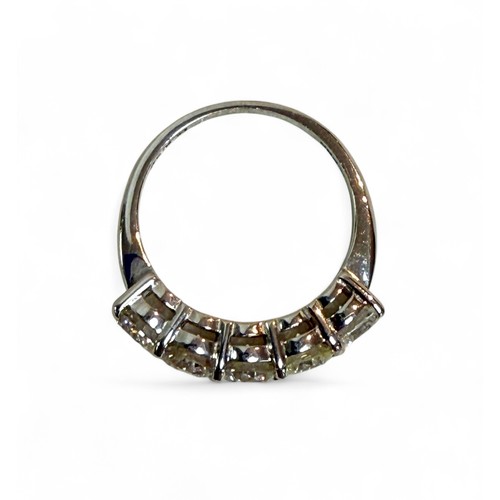 7 - An 18ct white gold five stone diamond ring, each stone approximately 5mm diameter, size Q, 5.4g.