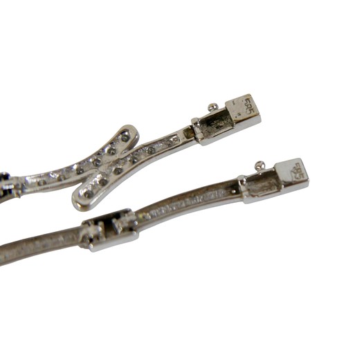 124 - A 14ct white gold and diamond semi rigid choker and matching bracelet, choker 44cm long, bracelet 17... 