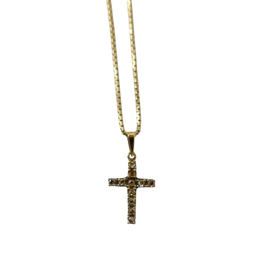 52 - A 9ct gold mounted crucifix pendant and 9ct chain, the cross set with eleven clear stones, total wei... 