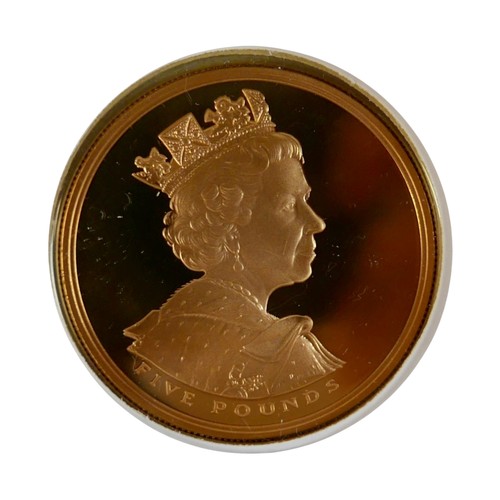 202 - A Queen Elizabeth II Royal Mint 2002 Gold 1oz 5 Pound Coin on large hand painted Queen's Golden Jubi... 