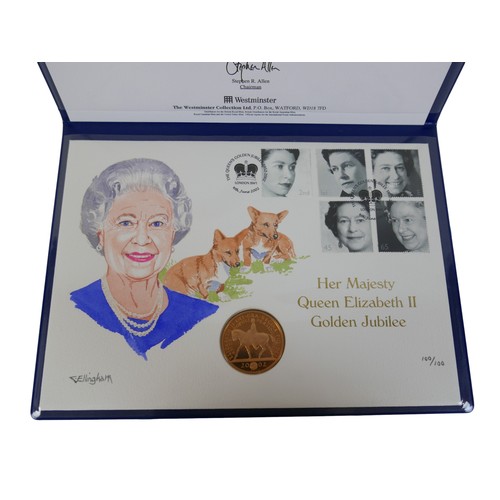 202 - A Queen Elizabeth II Royal Mint 2002 Gold 1oz 5 Pound Coin on large hand painted Queen's Golden Jubi... 