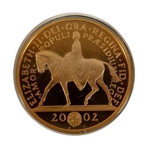 202 - A Queen Elizabeth II Royal Mint 2002 Gold 1oz 5 Pound Coin on large hand painted Queen's Golden Jubi... 