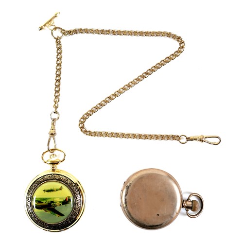 130 - A Waltham gold plated full hunter pocket watch, engraved to the back 'E.G. COX 1432355 R.A.F.' and i... 