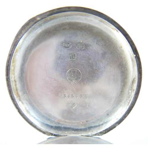 129 - An Edwardian silver Omega keyless wind open faced pocket watch, white dial with black Arabic numeral... 