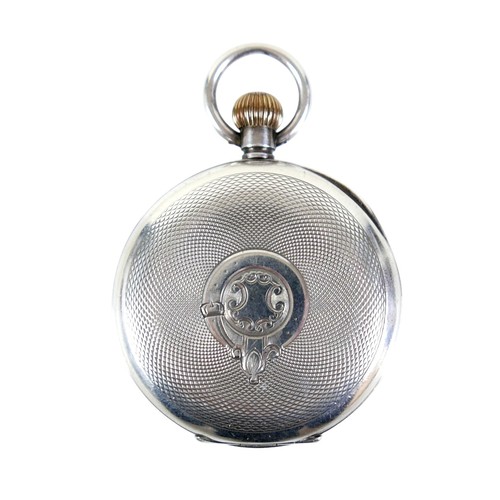 129 - An Edwardian silver Omega keyless wind open faced pocket watch, white dial with black Arabic numeral... 
