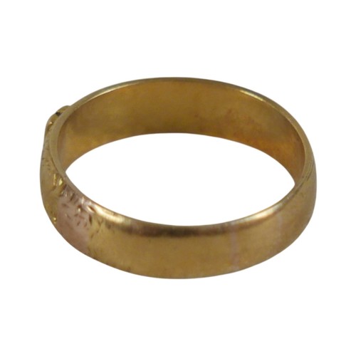 67 - An 18ct yellow gold MIZPAH ring size Q, 5.4mm band, 6.0g.
