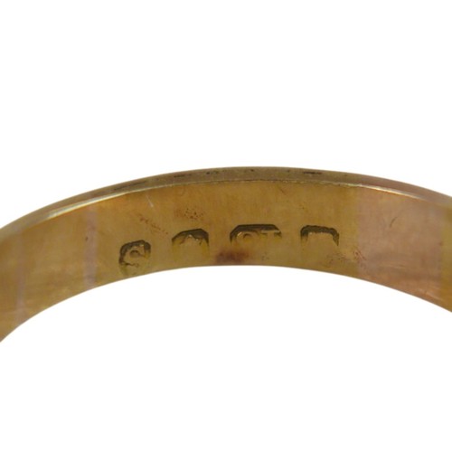 67 - An 18ct yellow gold MIZPAH ring size Q, 5.4mm band, 6.0g.