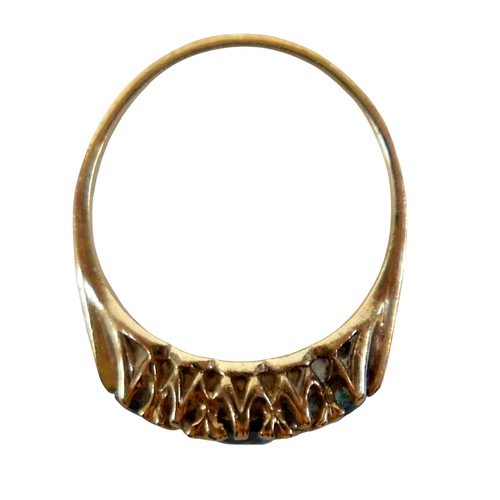 50 - A 9ct yellow gold sapphire and diamond seven stone ring, head 23 by 15mm, size P, 3.3g.