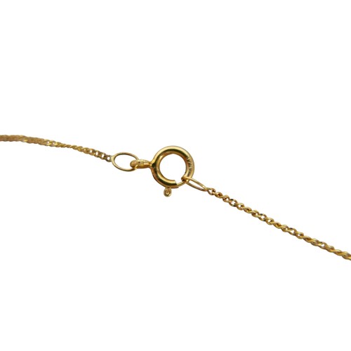 23 - A 9ct yellow diamond and ruby five stone pendant on a fine chain, pendant 32mm high, chain 46cm, 1.5... 