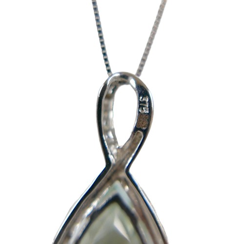 24 - A 9ct white gold tear drop pendant on a fine chain, pendant 4cm high, chain 44cm long, 4.7g.