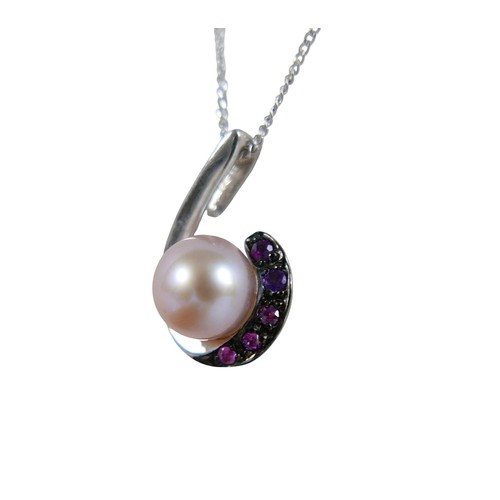 22 - A 9ct white gold pearl pendant on a fine chain, pearl 15mm diameter, chain. 40cm long, 2.1g.