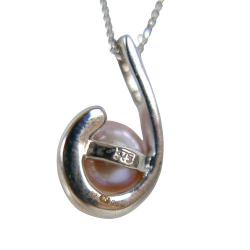 22 - A 9ct white gold pearl pendant on a fine chain, pearl 15mm diameter, chain. 40cm long, 2.1g.