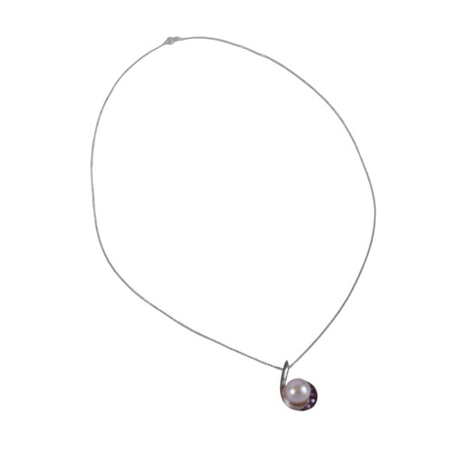 22 - A 9ct white gold pearl pendant on a fine chain, pearl 15mm diameter, chain. 40cm long, 2.1g.