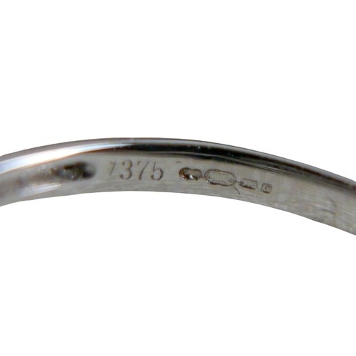 35 - A 9ct white gold sapphire and diamond ring, head 16 by 17mm, ring size Q, 1.6g.