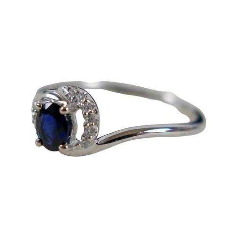 35 - A 9ct white gold sapphire and diamond ring, head 16 by 17mm, ring size Q, 1.6g.