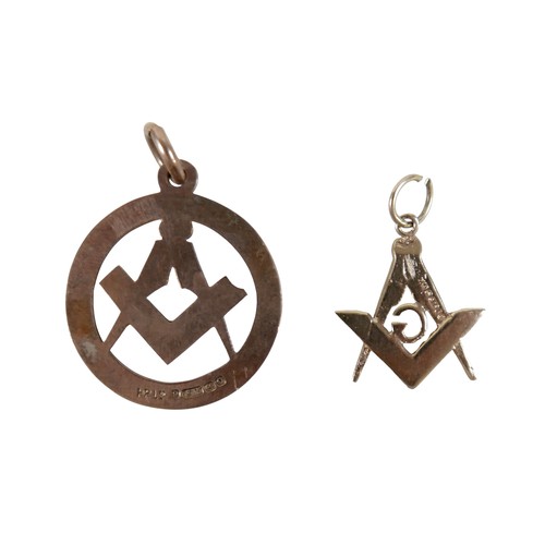 55 - Two 9ct yellow gold masonic fob charms largest 34mm diameter, total weight 4.9g. (2)