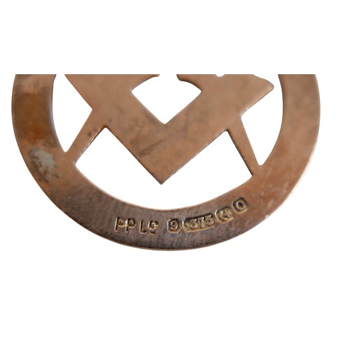 55 - Two 9ct yellow gold masonic fob charms largest 34mm diameter, total weight 4.9g. (2)