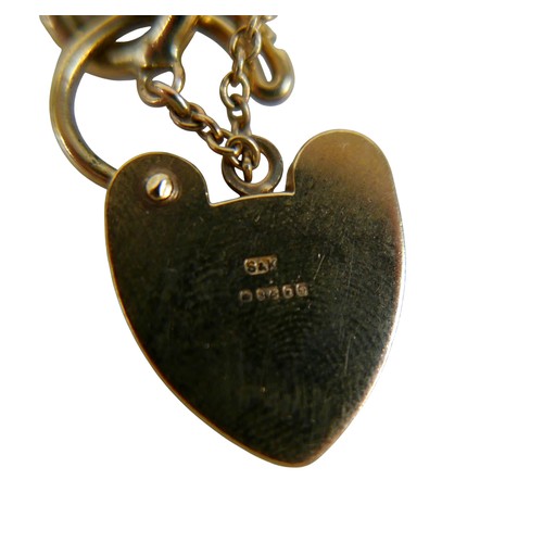 4 - A 9ct yellow gold kerb link bracelet with engraved heart shaped lock, links measure 18 by 12mm, 38.3... 