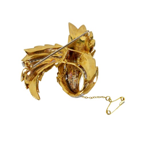 6 - An 18ct white and yellow gold diamond wing form brooch, 5cm by 4.5cm, 29.1g.