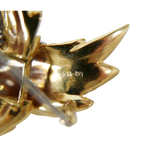 6 - An 18ct white and yellow gold diamond wing form brooch, 5cm by 4.5cm, 29.1g.