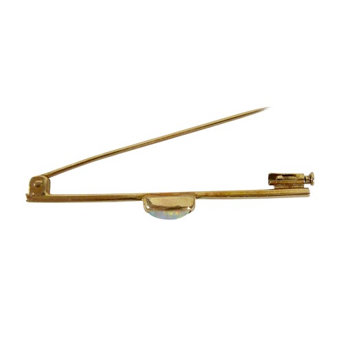 42 - A yellow metal opal bar brooch, 4.5cm wide, 2.7g.