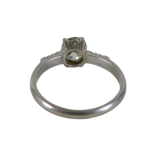 8 - A platinum (unmarked but tested) diamond solitaire ring, oval cut stone approximately 0.92cts, with ... 