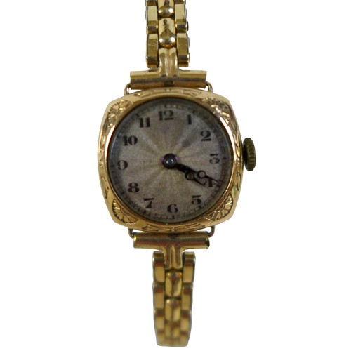 29 - A 9ct gold pair of earrings, 2g, together with a 9ct gold cased lady's cocktail watch with rolled go... 