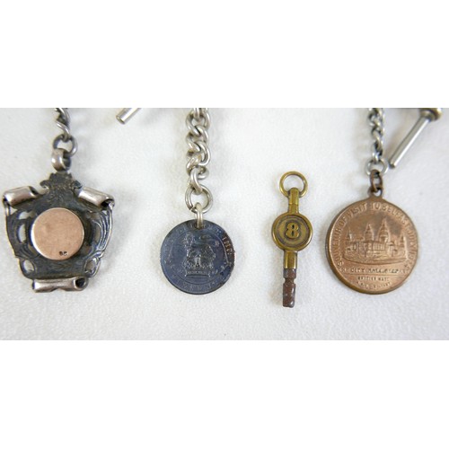 72 - A collection of five silver pocket watches, together with a wristwatch, nine assorted watch chains, ... 