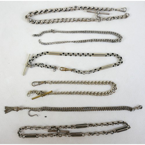 72 - A collection of five silver pocket watches, together with a wristwatch, nine assorted watch chains, ... 