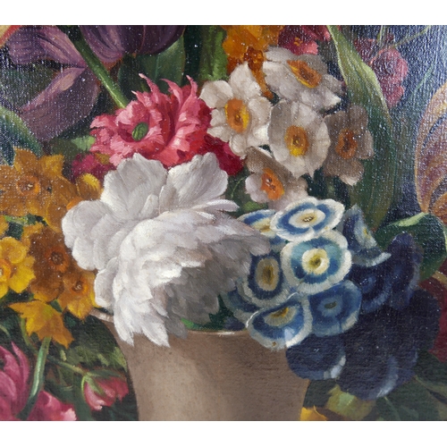 325 - Harold Clayton (British, 1896-1979): floral still life, with tulips, narcissi, morning glory, and ch... 