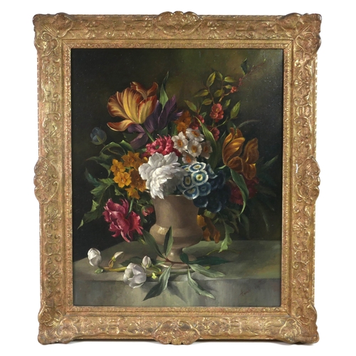 325 - Harold Clayton (British, 1896-1979): floral still life, with tulips, narcissi, morning glory, and ch... 