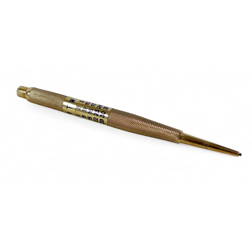 70 - A George VI 9ct gold propelling pencil, with rotating collar inscribed in dark blue and red 1 to 31 ... 