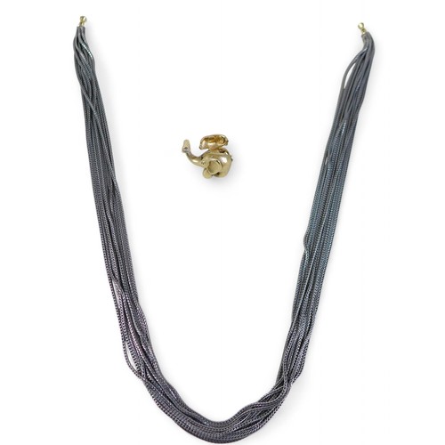 14 - A Danish 18ct yellow gold and white metal contemporary design necklace, by Ole Lynggaard, with clasp... 