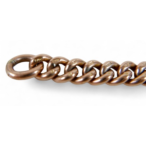 11 - A 9ct yellow gold kerb link watch chain bracelet, each link marked 9 375, 6mm wide, 23cm long, 26.6g... 