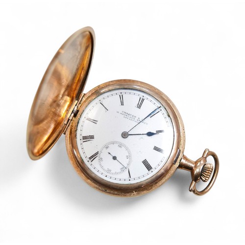 71 - A gold plated Elgin full hunter pocket watch roman numeral dial with secondary dial key less wind 15... 