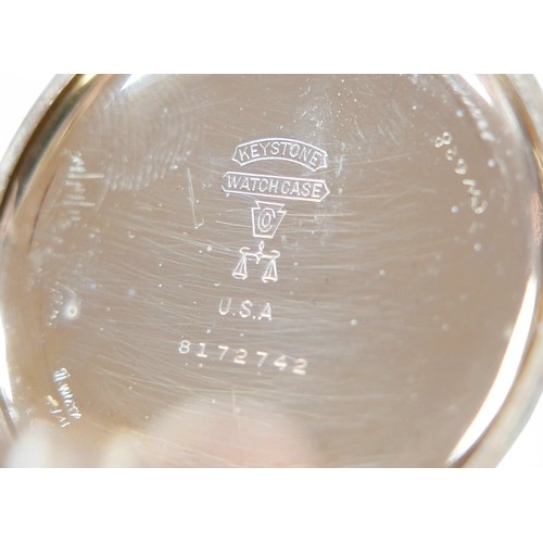 71 - A gold plated Elgin full hunter pocket watch roman numeral dial with secondary dial key less wind 15... 