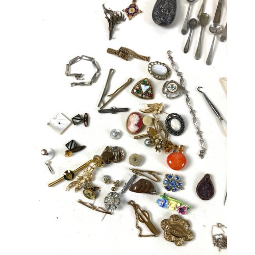 26 - A group of silver and costume jewellery, including a silver backed hand mirror, two Victorian silver... 