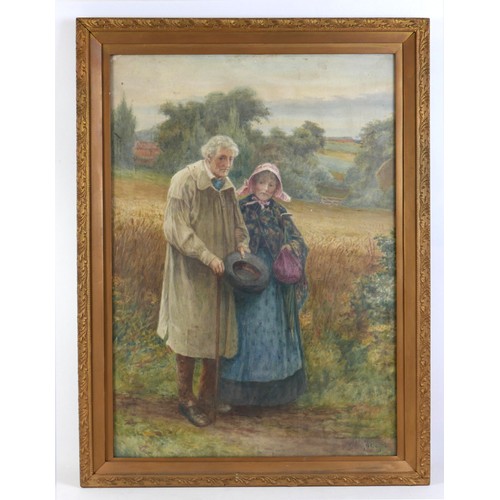 321 - Alfred Walter Bayes (British, 1832-1909): a Victorian couple, standing at the edge corn field, signe... 