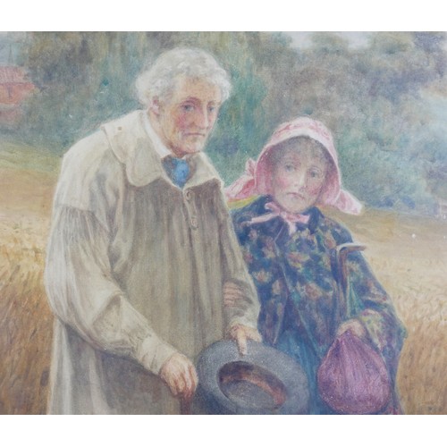 321 - Alfred Walter Bayes (British, 1832-1909): a Victorian couple, standing at the edge corn field, signe... 