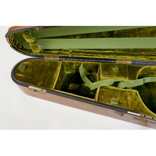 28 - An early / mid 20th century oak violin coffin case, by W. E. Hill & Sons, with fully fitted olive gr... 
